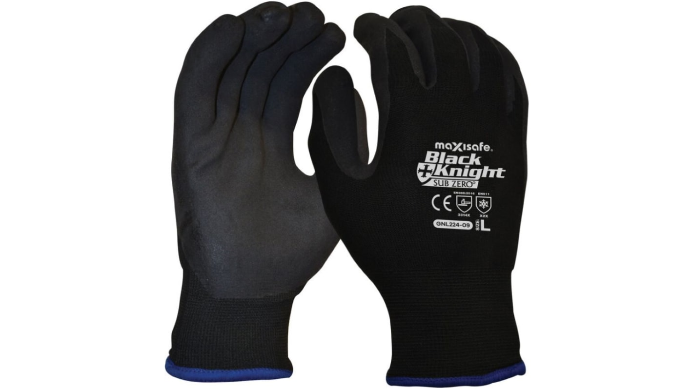 Maxisafe Black Acrylic Abrasion Resistant, Thermal Work Gloves, Size 8, Nitrile Coating