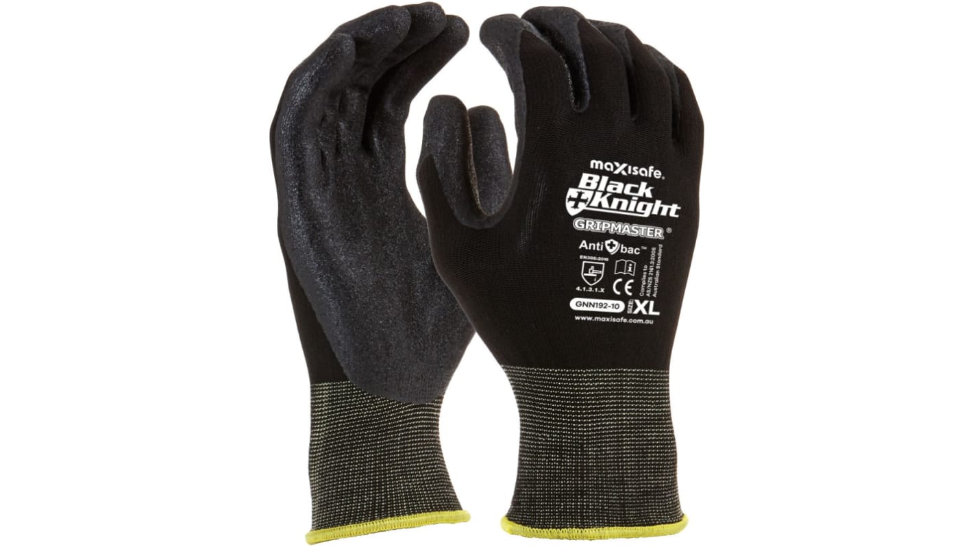 Maxisafe Black Lycra, Nylon Grip and Abrasion Resistance, Oil Resistant, Wet Resistance Work Gloves, Size 6, Nitrile