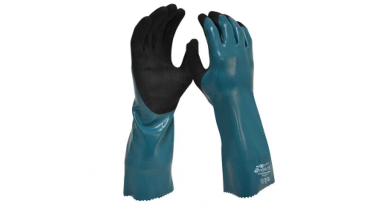Maxisafe Green Nitrile Chemical Resistant Work Gloves, Size 8, Medium, Nitrile, Polyurethane Coating