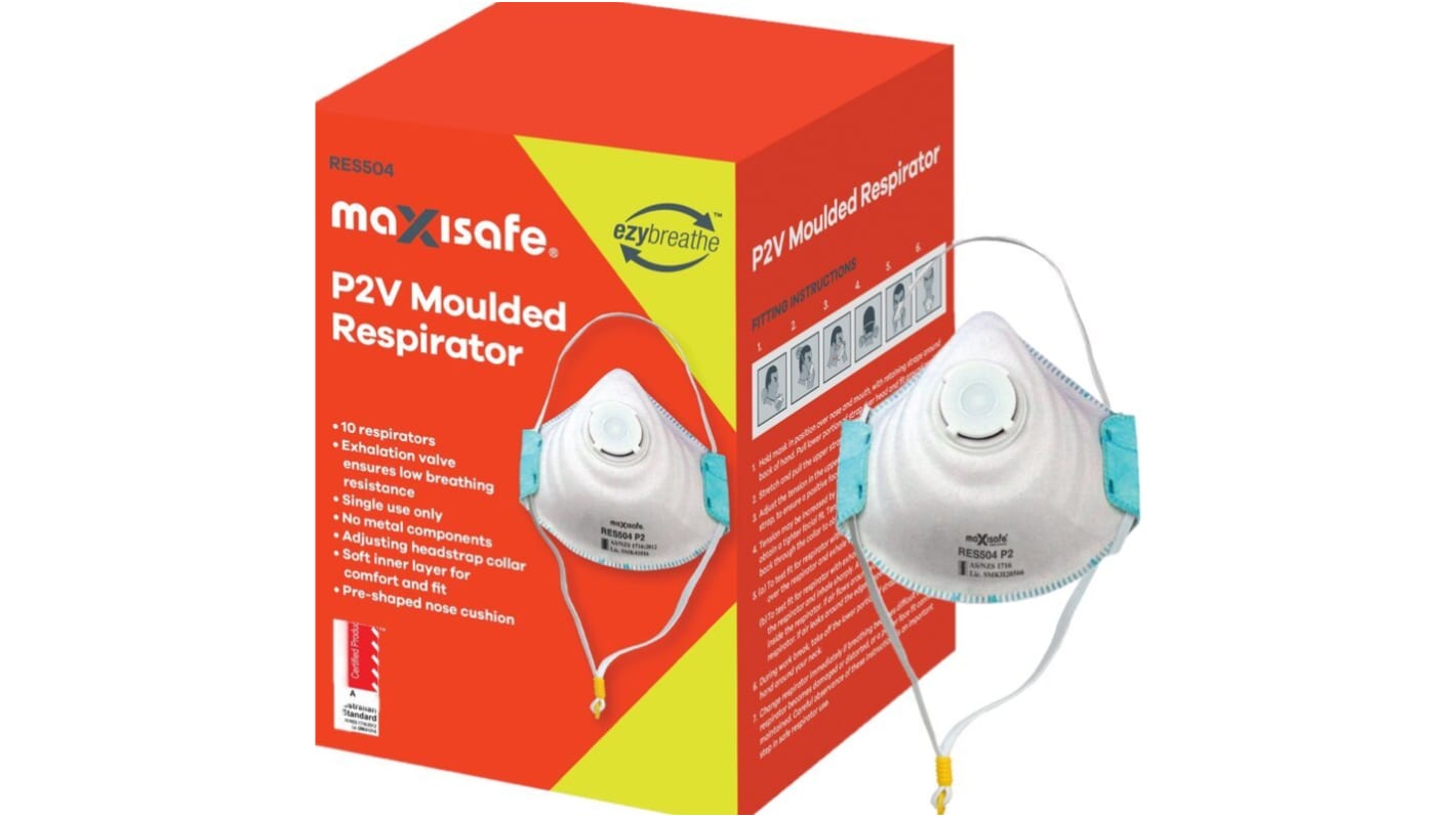 Maxisafe Disposable Respirator, P2, Valved, Moulded