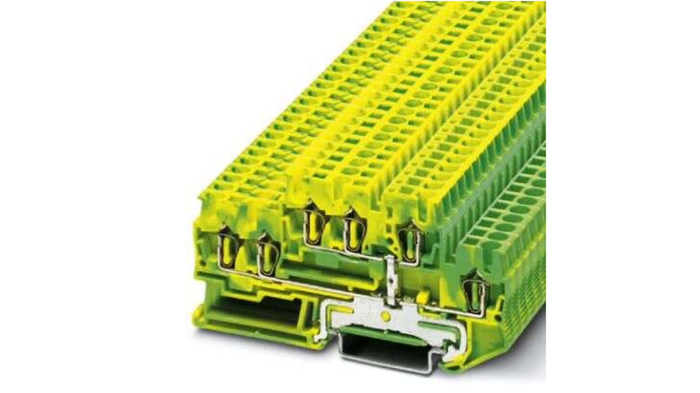 Phoenix Contact 5-TWINPE, STTB 2 Series Green, Yellow Double Level Terminal Block, 2.5mm², 2-Level, Spring Termination