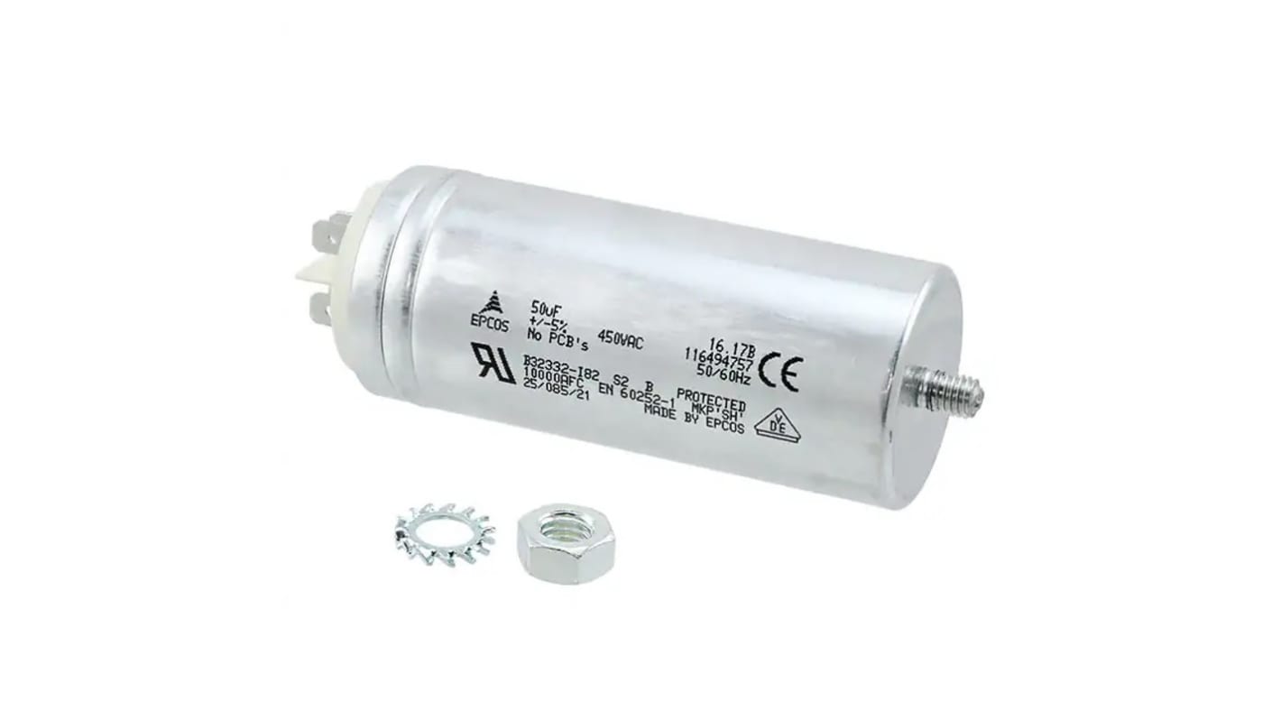 EPCOS B32332 Polypropylene Film Capacitor, 450V ac, ±5%, 50μF, Stud Mount