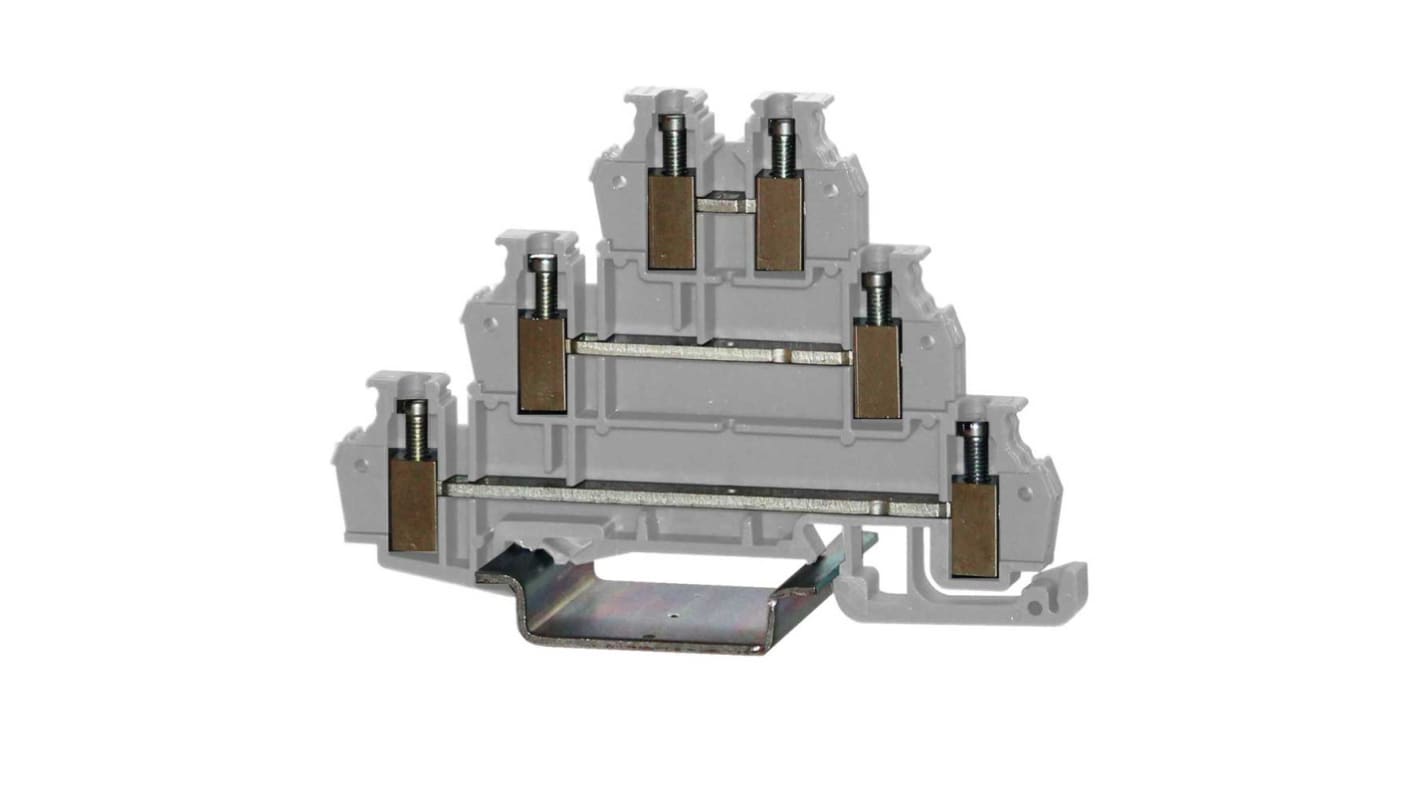RS PRO Grey Feed Through Terminal Block, 3-Level, Cage Clamp Termination