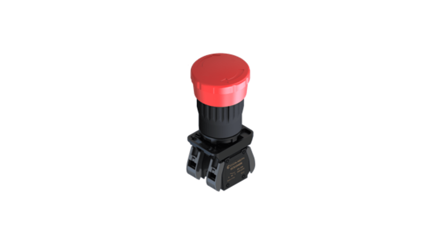 RS PRO Twist Release Emergency Stop Push Button, Panel Mount, 22mm Cutout, 1 NO + 1 NC, IP65