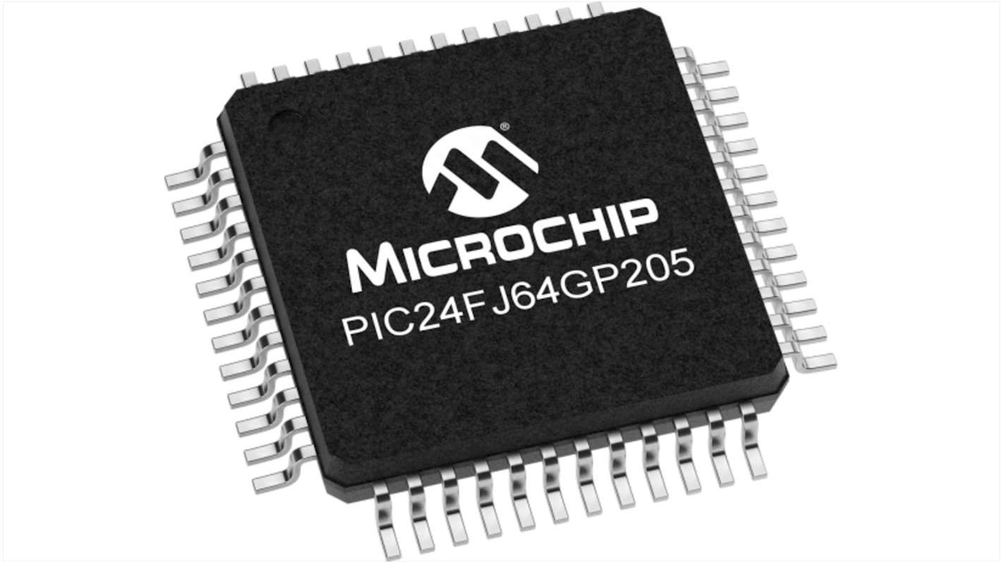 Microcontrolador MCU Microchip PIC24FJ64GP205-I/PT, núcleo PIC de 16bit, 32MHZ, TQFP de 48 pines