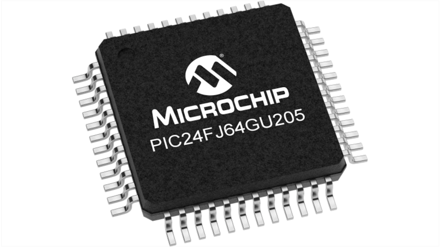 Microcontrolador MCU Microchip PIC24FJ64GU205-I/PT, núcleo PIC de 16bit, 32MHZ, TQFP de 48 pines