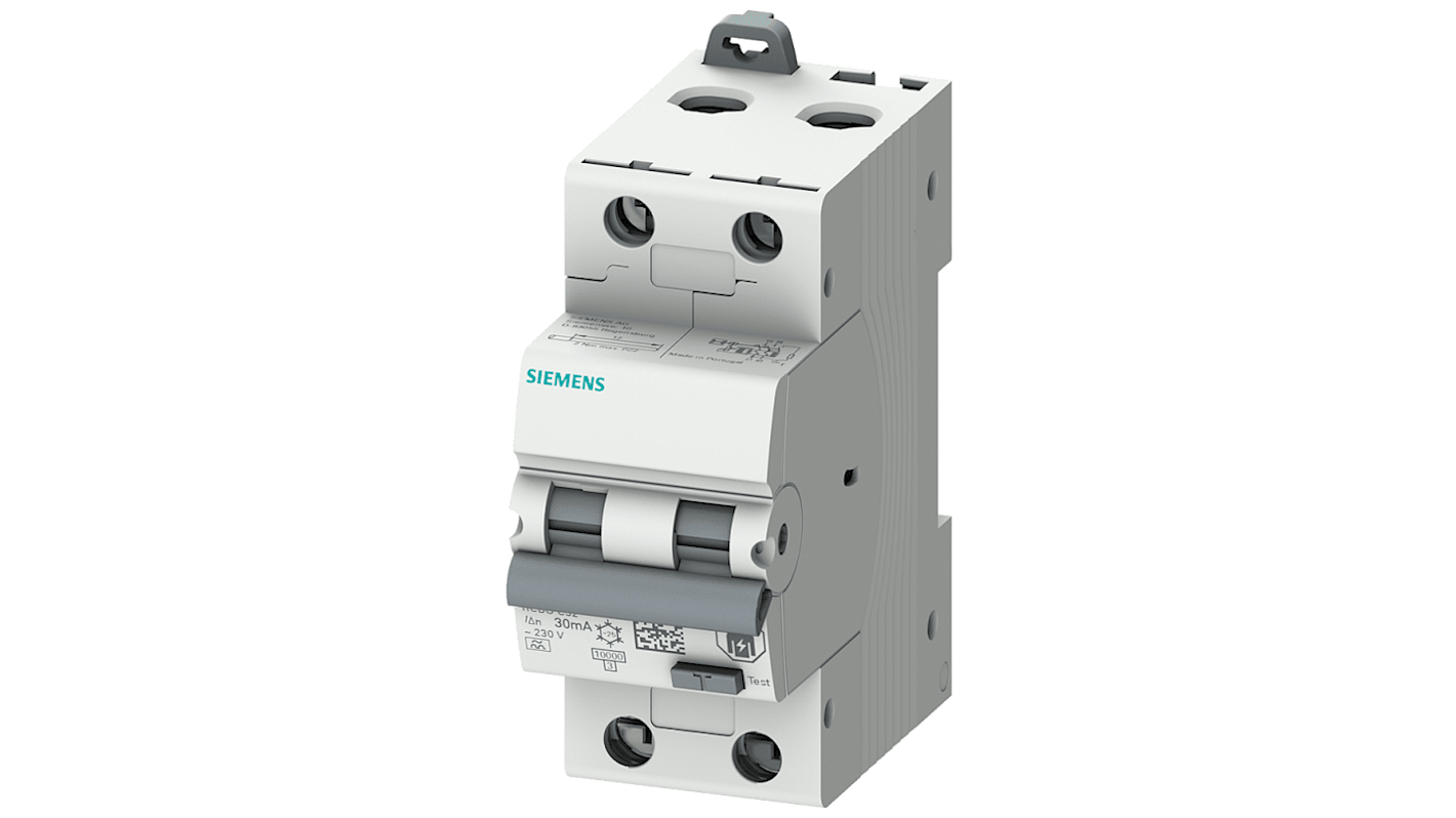 Siemens RCBO, 13A Current Rating, 2P Poles, 30mA Trip Sensitivity, Type B, Sentron Range