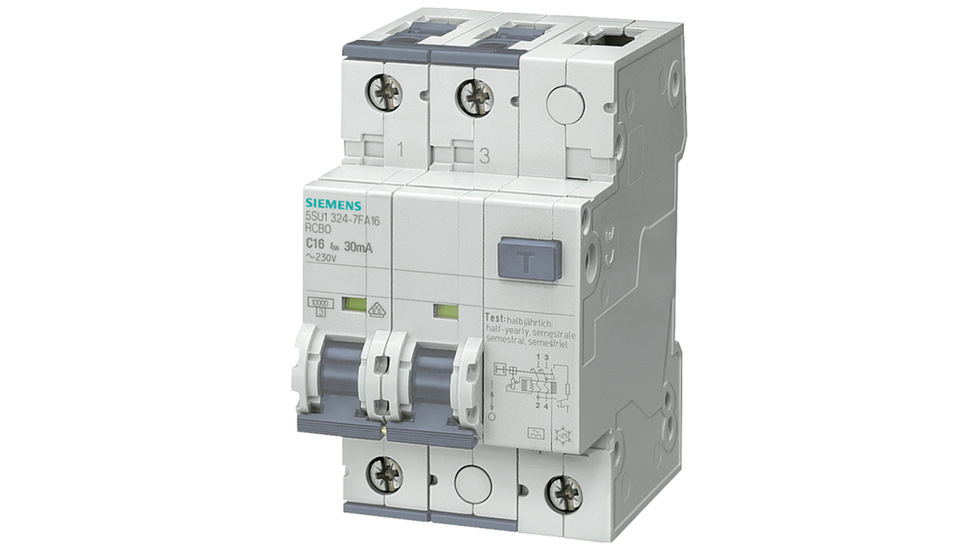 Disjoncteur différentiel magnéto-thermique Siemens 25A 2P, sensibilité 30mA Type C, 5SU1