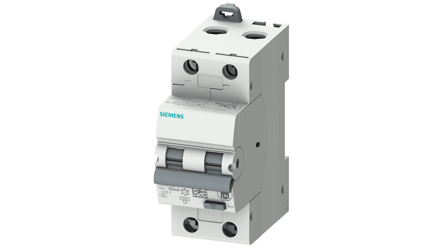 Siemens RCBO, 13A Current Rating, 2P Poles, 30mA Trip Sensitivity, Type B, Sentron Range