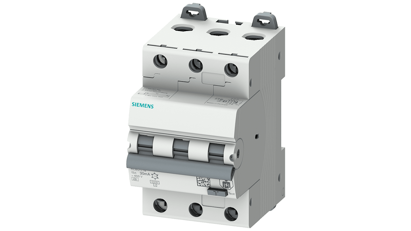 Interruptor automático y diferencial 3P, 10A, Sensibilidad 30mA, Curva Tipo B, Sentron