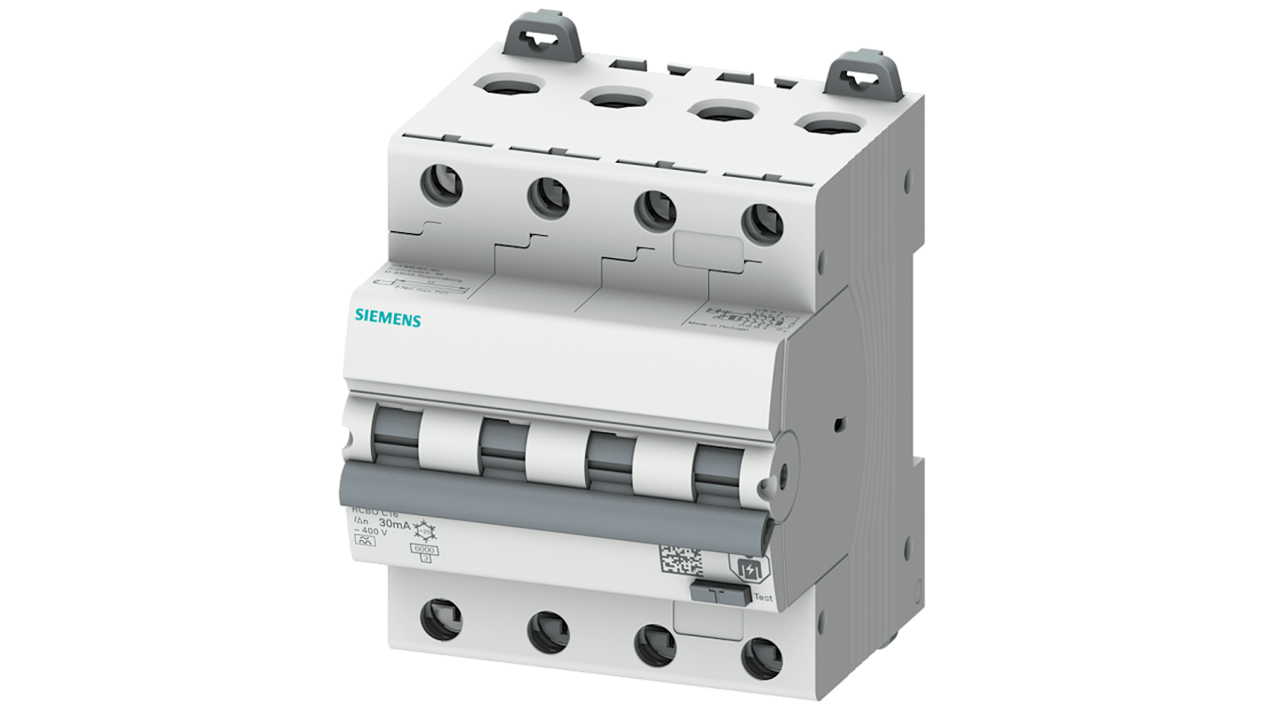 Interruptor automático y diferencial 4P, 10A, Sensibilidad 30mA, Curva Tipo B, Sentron