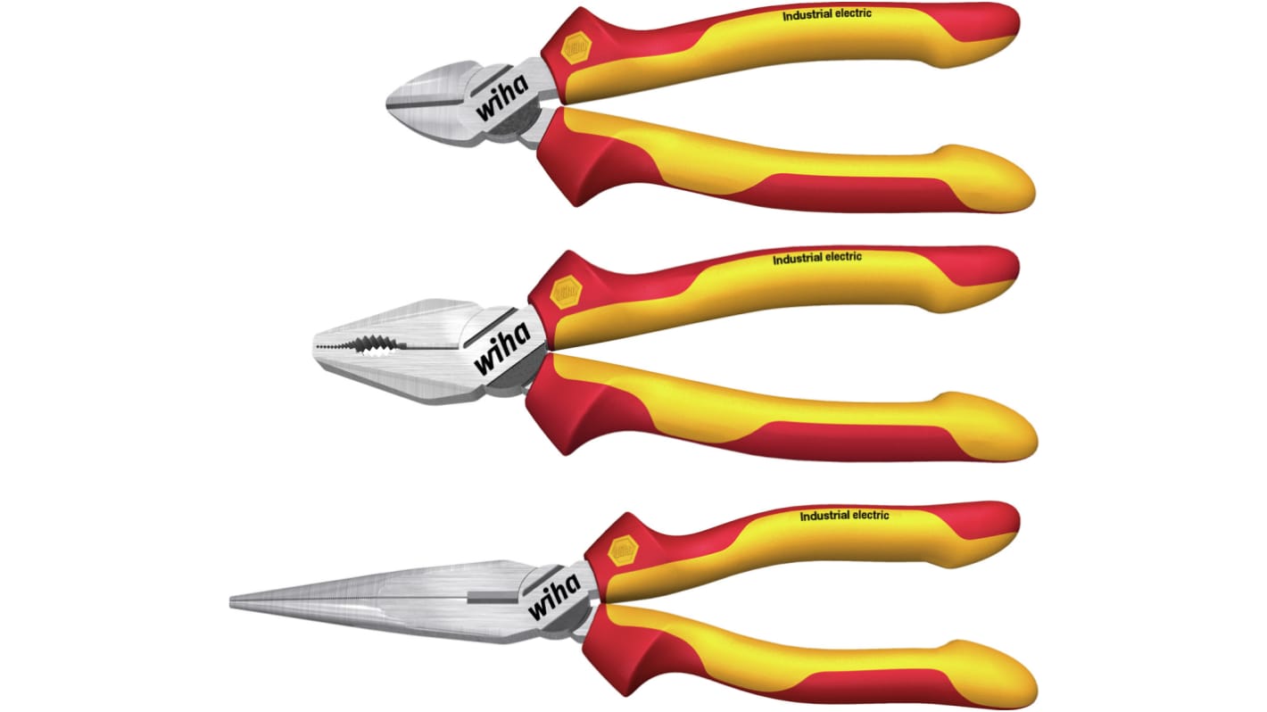 Wiha 3-Piece Plier Set, Straight Tip, 160 mm, 180 mm, 200 mm Overall