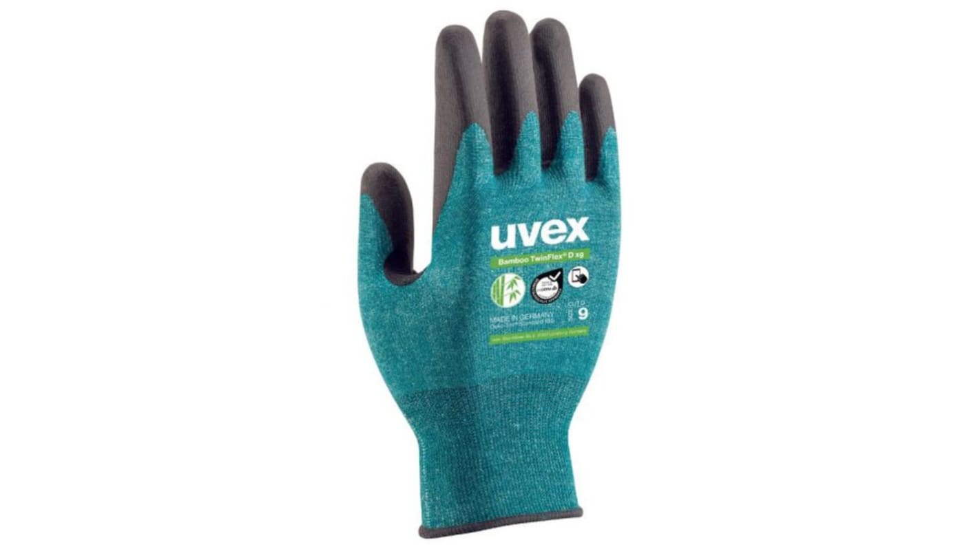 Guantes de trabajo de Elastano Gris Uvex serie Bamboo TwinFlex® D xg, talla 7, con recubrimiento de Polímero de agua,