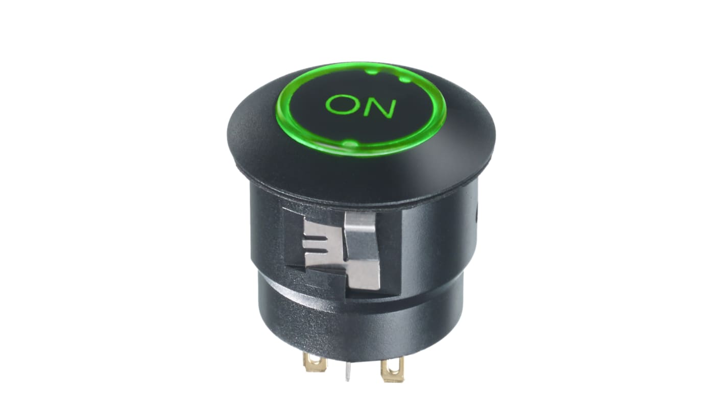 Interruptor de Botón Pulsador APEM FD, SPST - NO, Momentáneo (NA), 12V dc, Montaje en Panel, IP67, iluminado, ON / OFF