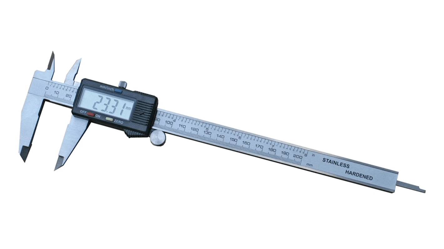 RS PRO 200mm, 8in Digital Caliper Caliper 0.0005 in, 0.01 mm Resolution, Imperial, Metric