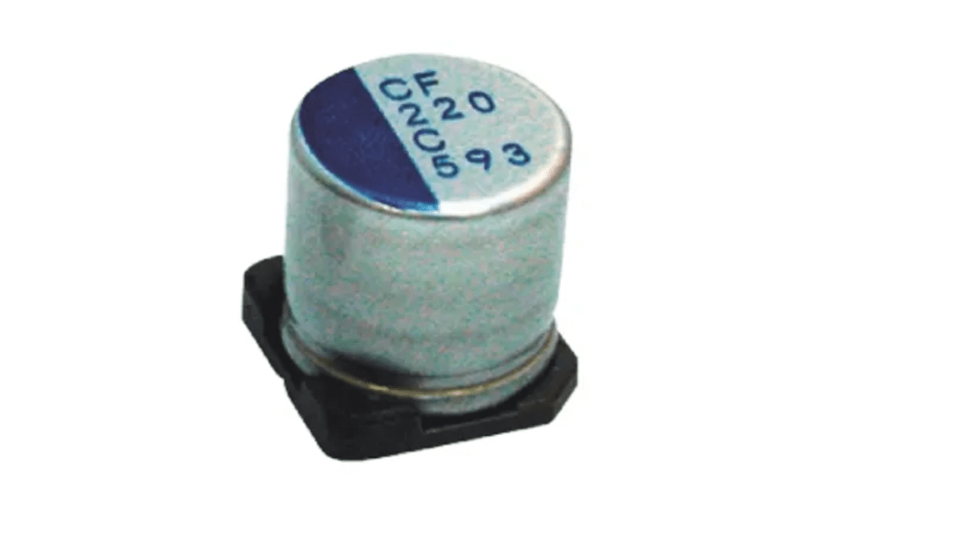 Condensador de polímero Nichicon, 220μF, 6.3V, Montaje en Superficie, encapsulado 8 x 7 mm