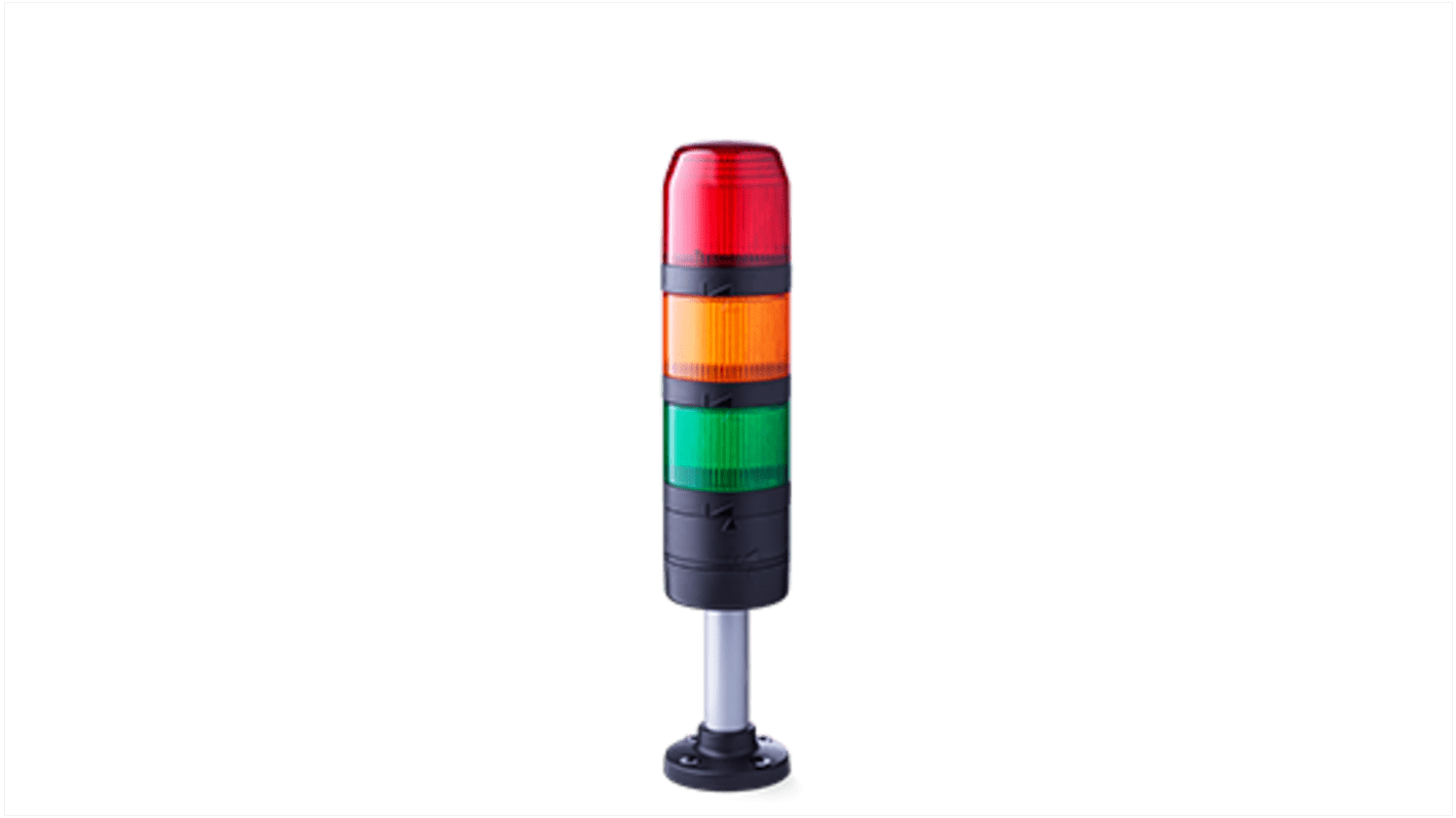 Jeladó torony LED, 3 világító elemmel, Borostyán, zöld, piros, 24 V AC/DC Borostyán, zöld, piros, Modul-Perfect 70
