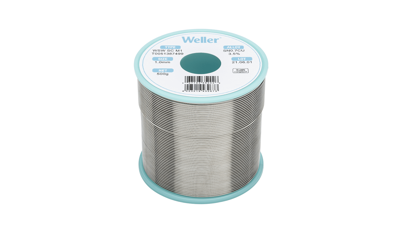 Weller WSW SC M1 Lötzinn bleifrei 99.3%Sn 0%Pb 0.7%Cu 0%Ag, 228°C, Ø 1mm / 500g