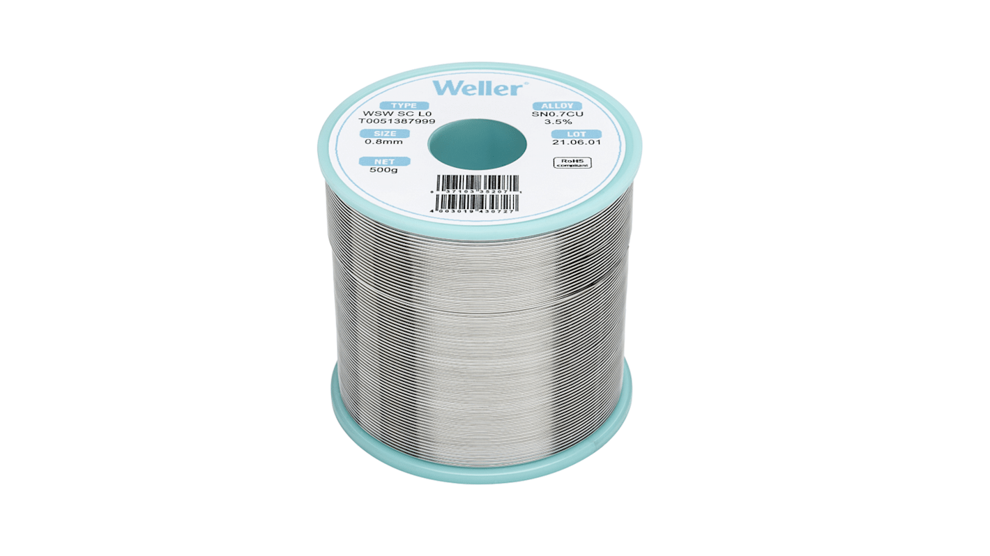 Weller Wire, 0.8mm Lead Free Solder, 228°C Melting Point