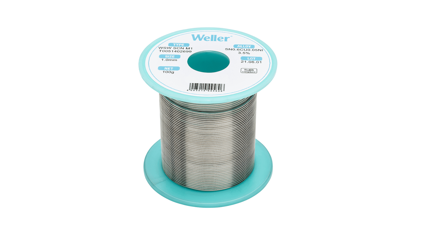 Weller Wire, 1mm Lead Free Solder, 228-229°C Melting Point