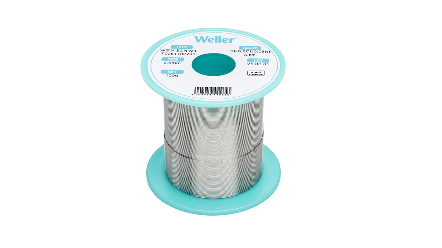 T0051402799 Weller Wire, 0.5mm Lead Free Solder, 228229°C Melting