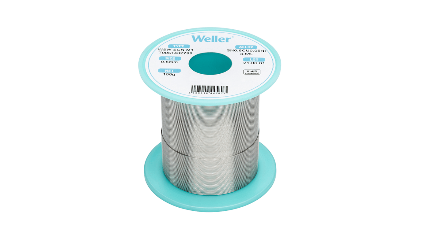 Weller Wire, 0.5mm Lead Free Solder, 228-229°C Melting Point