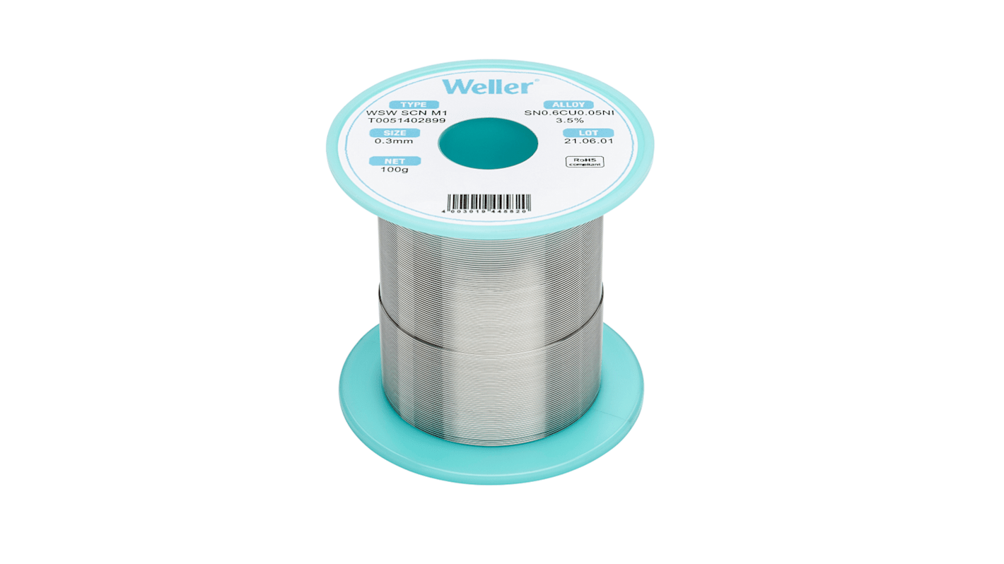 Weller Wire, 0.3mm Lead Free Solder, 228-229°C Melting Point