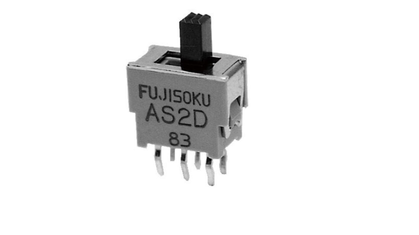 Interruptor de actuador deslizante SPDT, (On)-Off -(On), 0,4 VA, Montaje en PCB