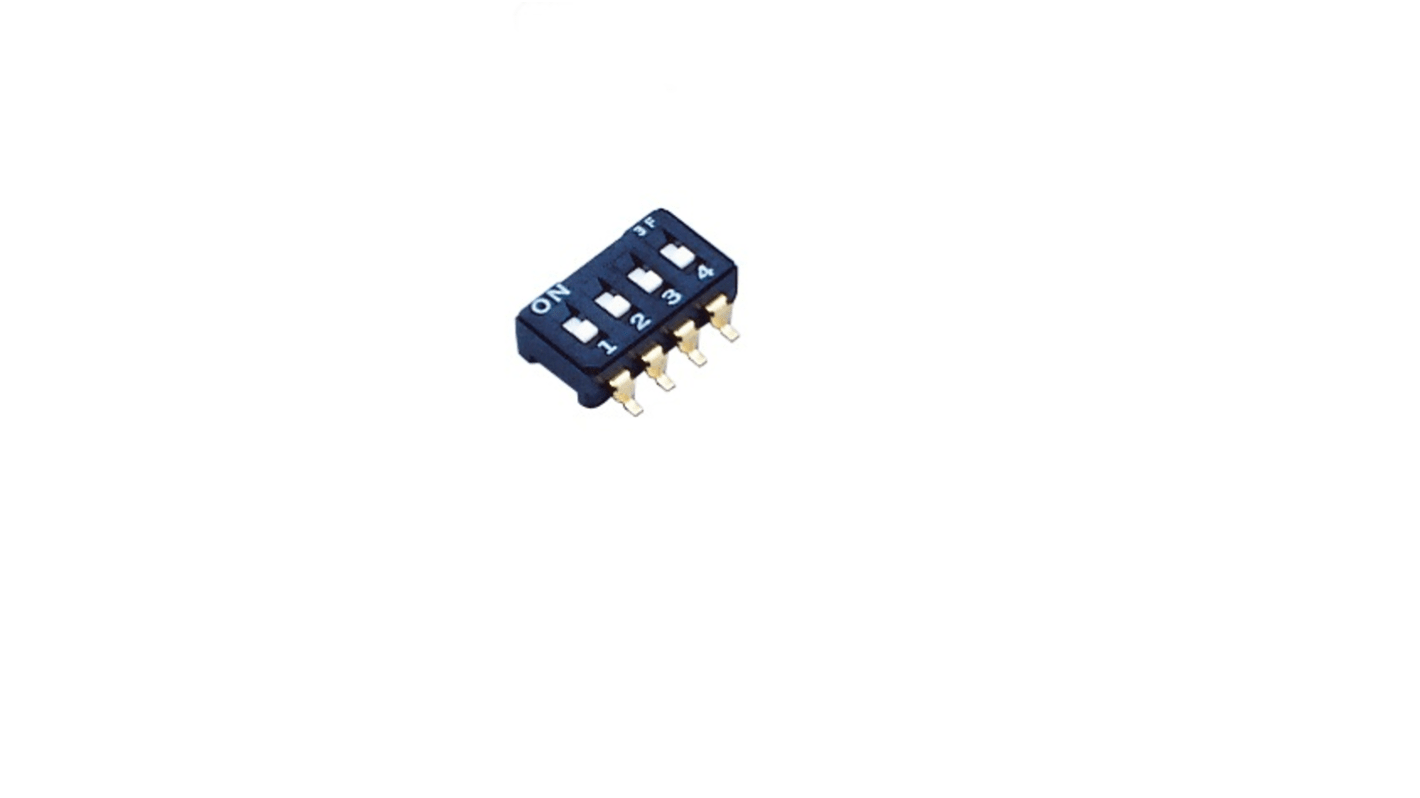 Interruptor de actuador deslizante 4PST, (On)-Off, 100 mA, Montaje en orificio pasante