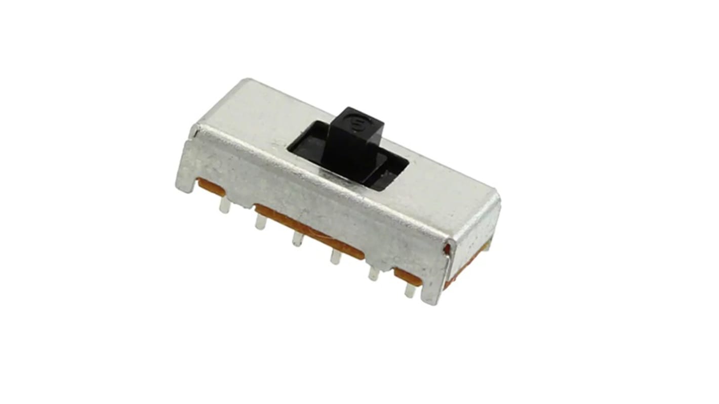 Interruptor de actuador deslizante 4P12T, (On)-(On), 10 mA, Montaje en orificio pasante