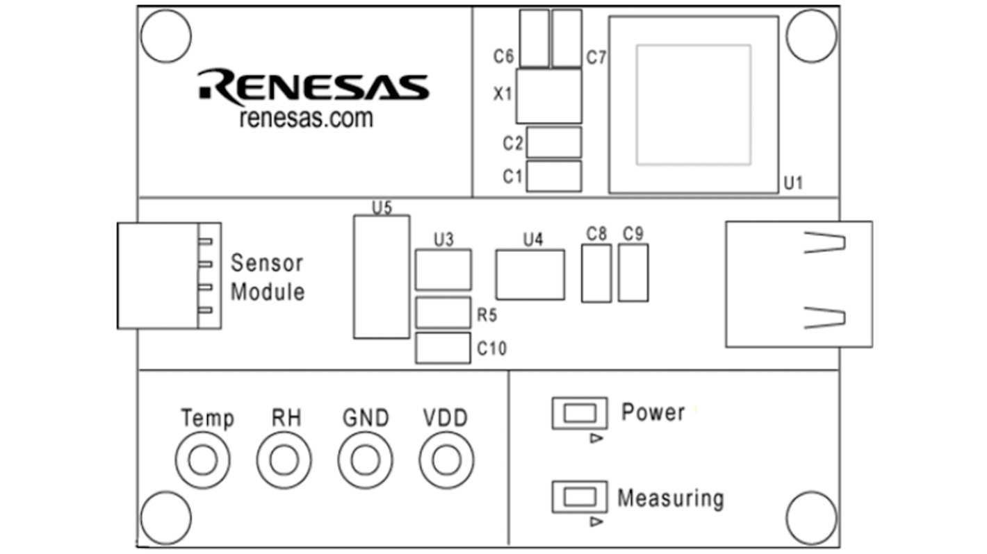Kit de evaluación Sensor de temperatura y humedad Renesas Electronics HS4100-EVK - HS4100-EVK, para usar con Sensor de