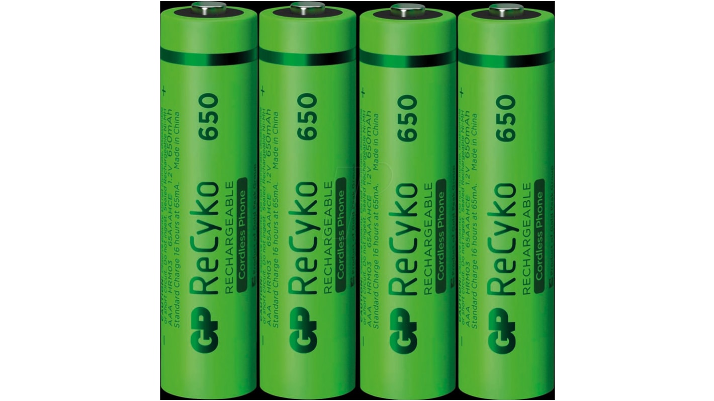 Gp Batteries GP-Batterien AAA-Akku, 1.2V, 650mAh GP65AAAHCE, Flach-Anschluss