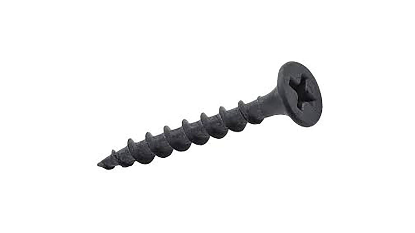 RS PRO Black Steel Self Drilling Screw x 1in Long