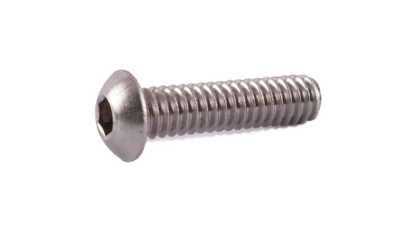 RS PRO Steel Hex Socket Button Screw, 4/40 x 1/2in