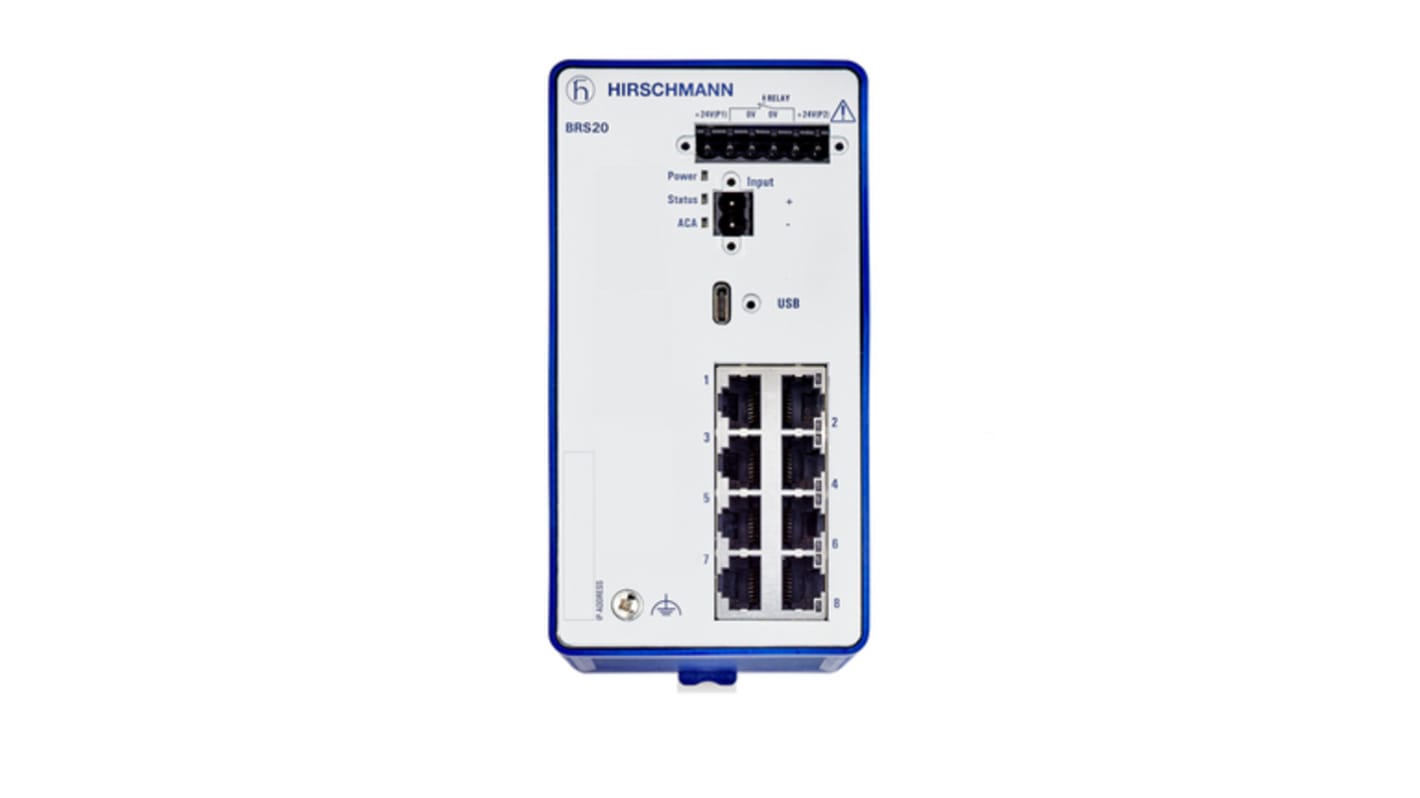 Hirschmann BOBCAT Series DIN Rail Mount Ethernet Switch, 8 RJ45 Ports, 1000 → 2500Mbit/s Transmission, 12 → 24V dc