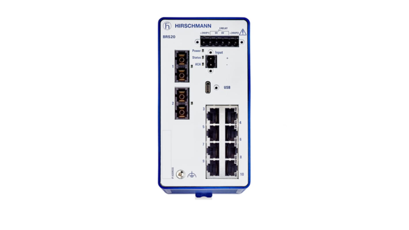 Hirschmann BOBCAT Series DIN Rail Mount Ethernet Switch, 10 RJ45 Ports, 1000 → 2500Mbit/s Transmission, 12 → 24V dc