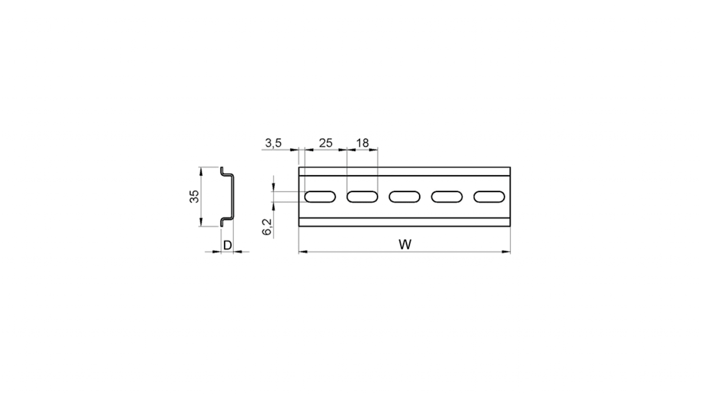 nVent SCHROFF Perforated DIN Rail, 175mm x 15mm x 35mm