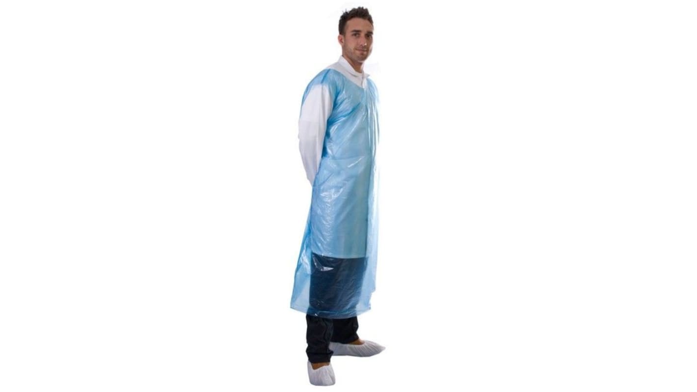 RS PRO Einweg-Schürze, 76cm Hüftumfang, 1.35m L., Polyethylen, Lebensmittelsicher, Blau Unisex, 50 Stk.