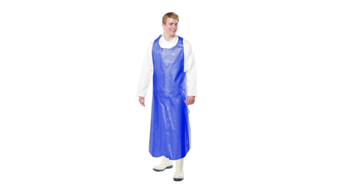 RS PRO Einweg-Schürze, 1.48m L., LDPE, Leichte Ausführung, Blau Unisex, 50 Stk.