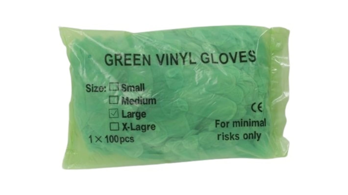 RS PRO Green Powdered Vinyl Disposable Gloves, Size L, Food Safe, 200 per Pack