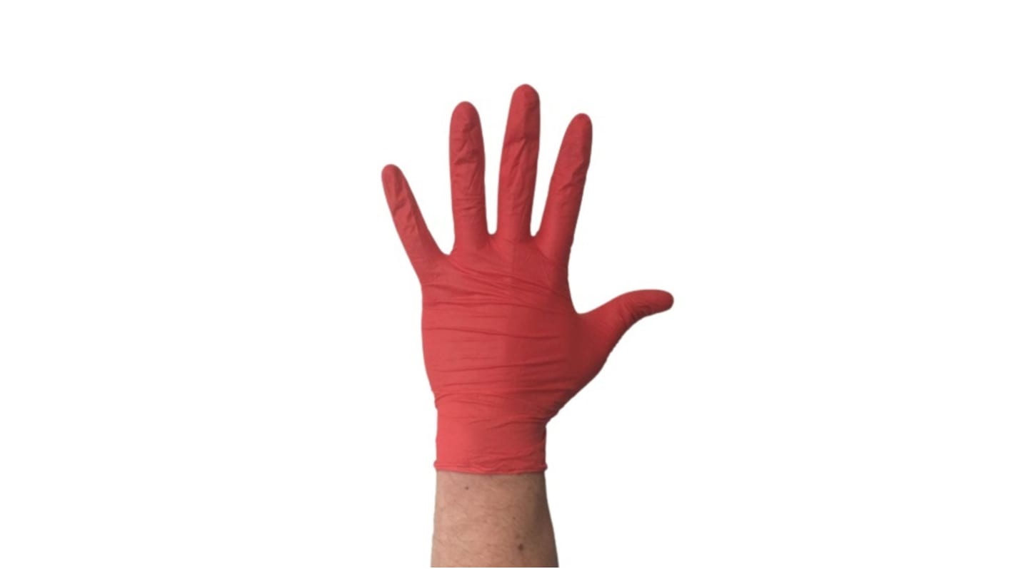 RS PRO Red Powder-Free Nitrile Disposable Gloves, Size L, Food Safe, 100 per Pack