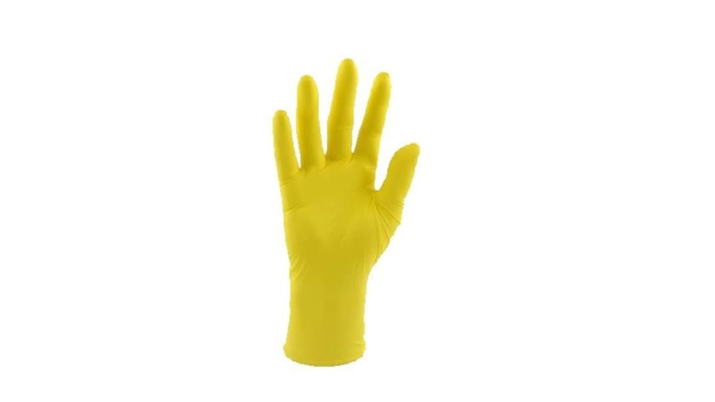 RS PRO Yellow Powder-Free Nitrile Disposable Gloves, Size S, Food Safe, 100 per Pack