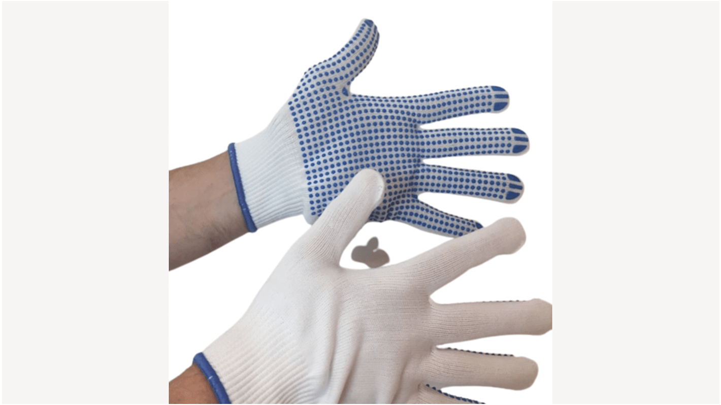 RS PRO White Polyester General Purpose Gloves, Size 8, PVC dots Coating