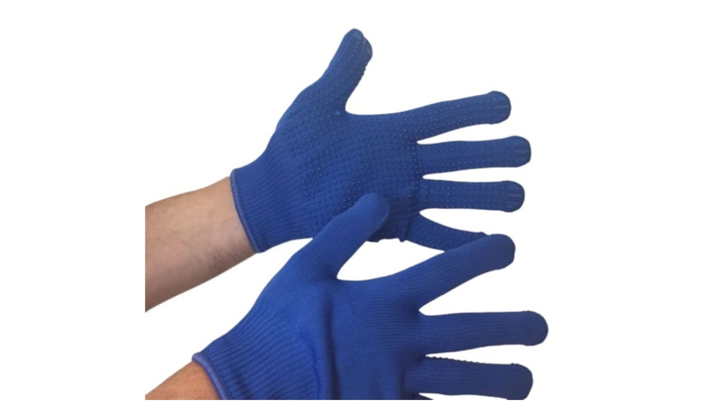 RS PRO Blue Polyester Slip Resistant Gripper Gloves, Size 8, Medium, PVC dots Coating