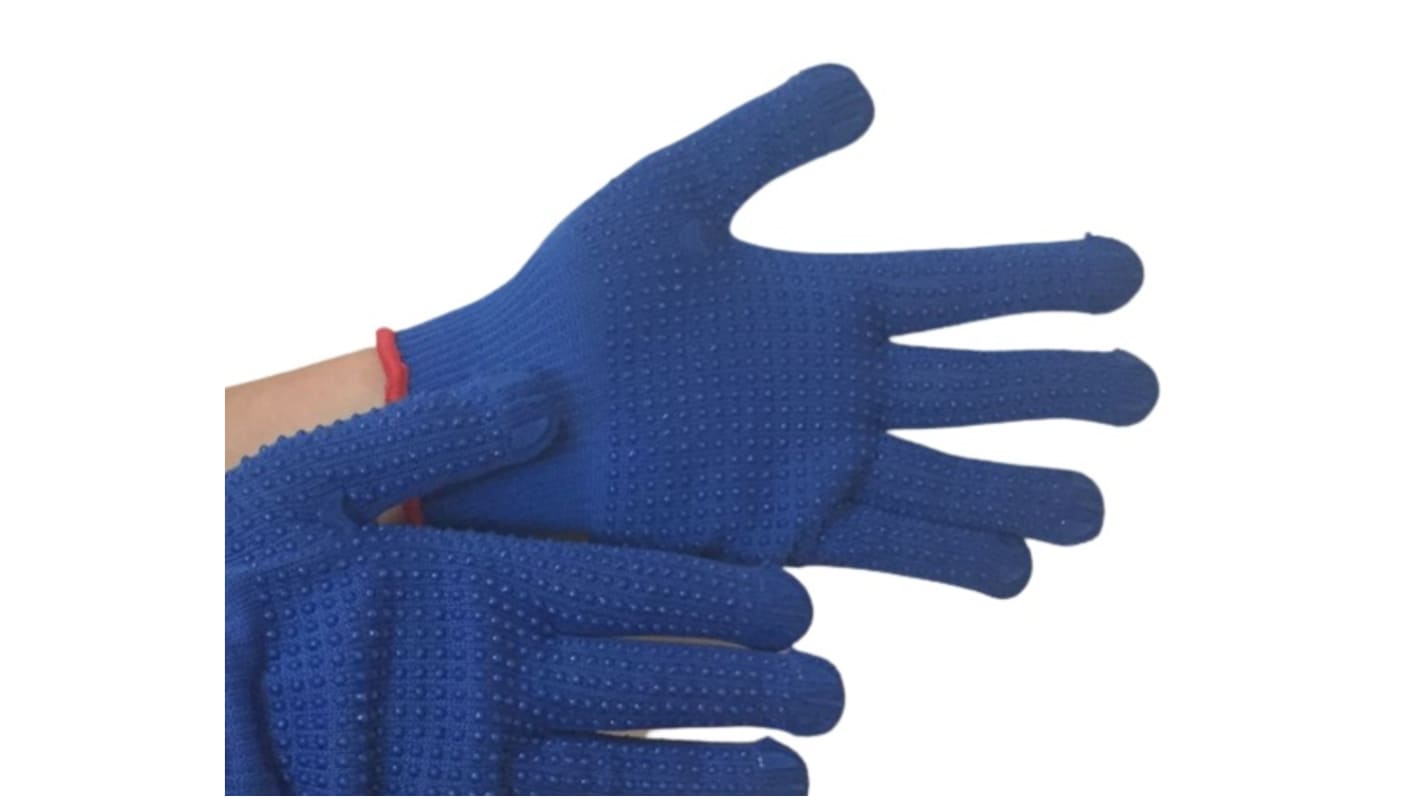 RS PRO Blue Polyester Slip Resistant Gloves, Size 7, PVC dots Coating