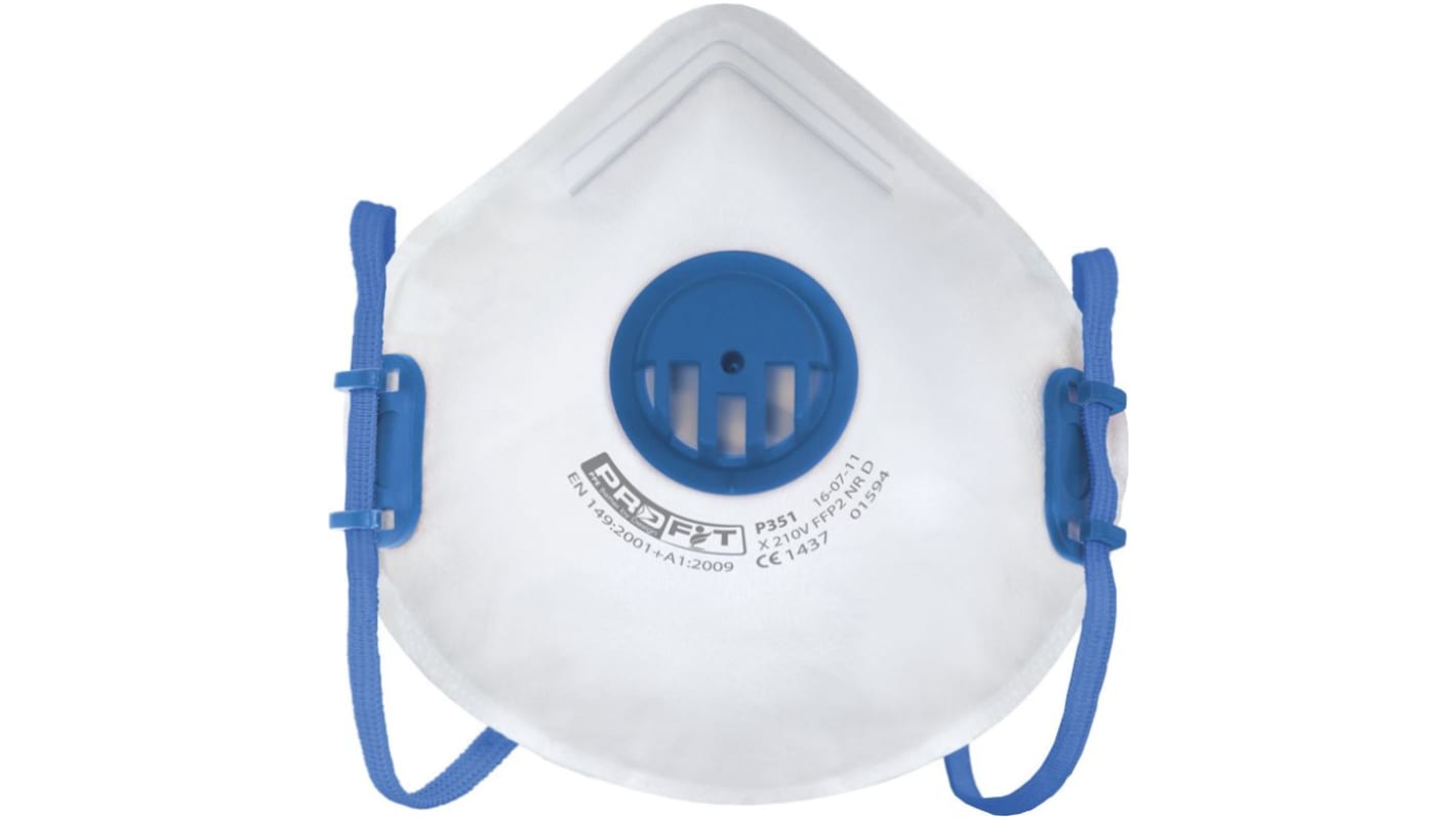 RS PRO Disposable Respirator for General Purpose Protection, FFP2, Valved, Moulded, 10 per Package