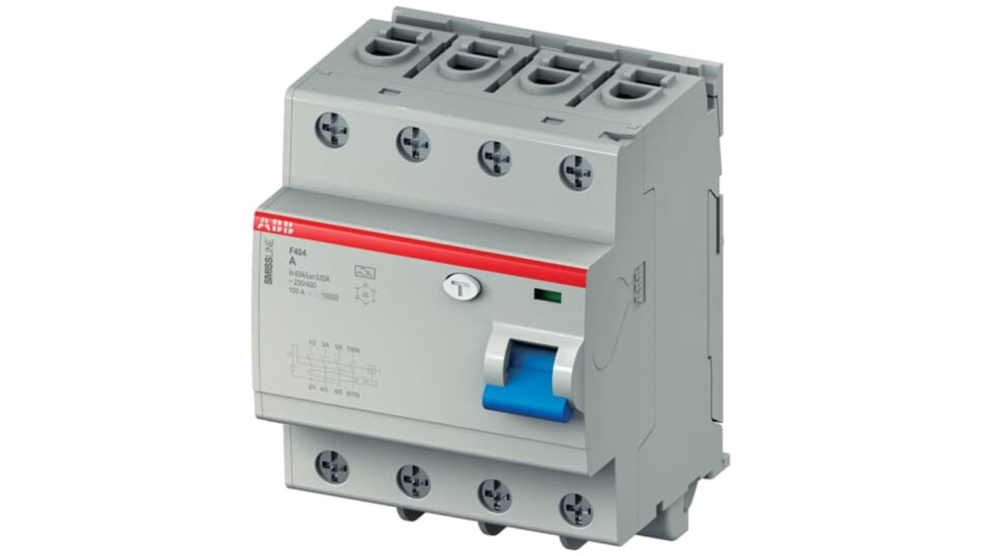 ABB RCCB, 4-polig, 63A, 30mA Typ A SMISSLINE TP 400V ac