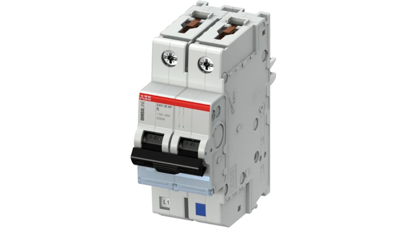 ABB SMISSLINE TP MCB, 2P, 1A Curve K, 240V AC