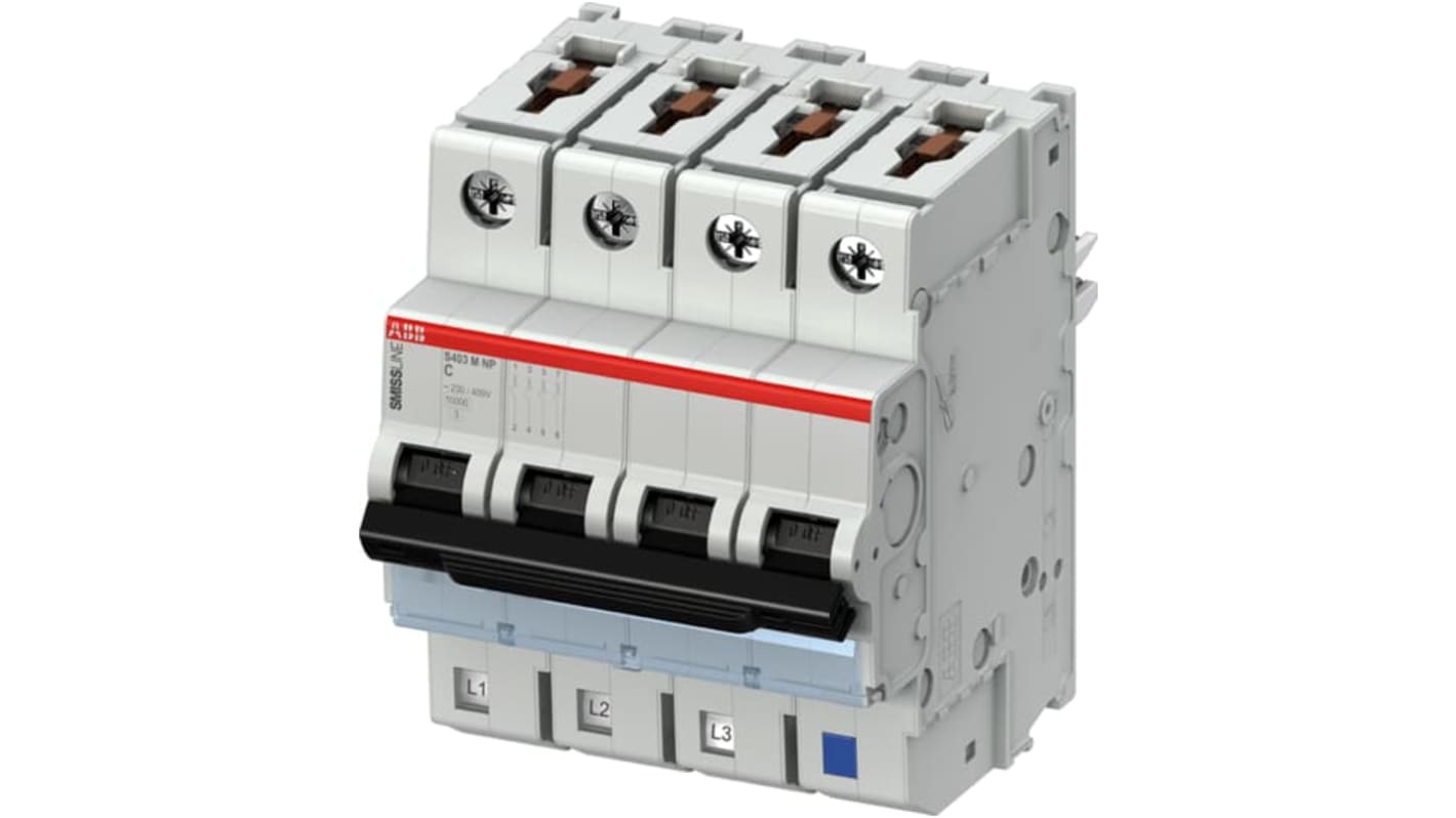 ABB SMISSLINE TP MCB, 4P, 8A Curve C, 415V AC