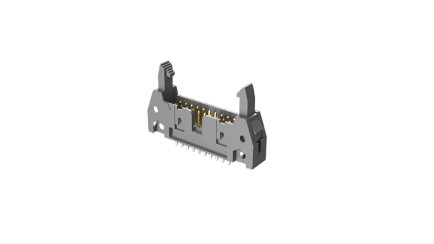 Amphenol ICC Quickie Series Right Angle Through Hole PCB Header, 18 Contact(s), 2.54mm Pitch, 2 Row(s), Shrouded